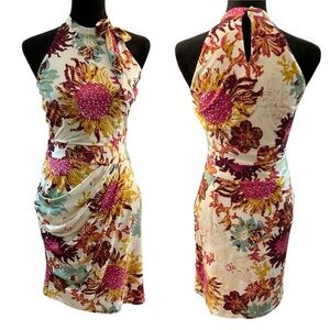 AVIRATÉ FLORAL HALTER NECK STRETCH DRESS WITH SIDE DRAPE.COLORFUL SIZE 6‎